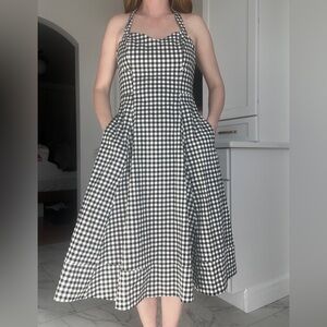 Avec Les Filles Black and White Gingham Halter Midi Dress with pockets